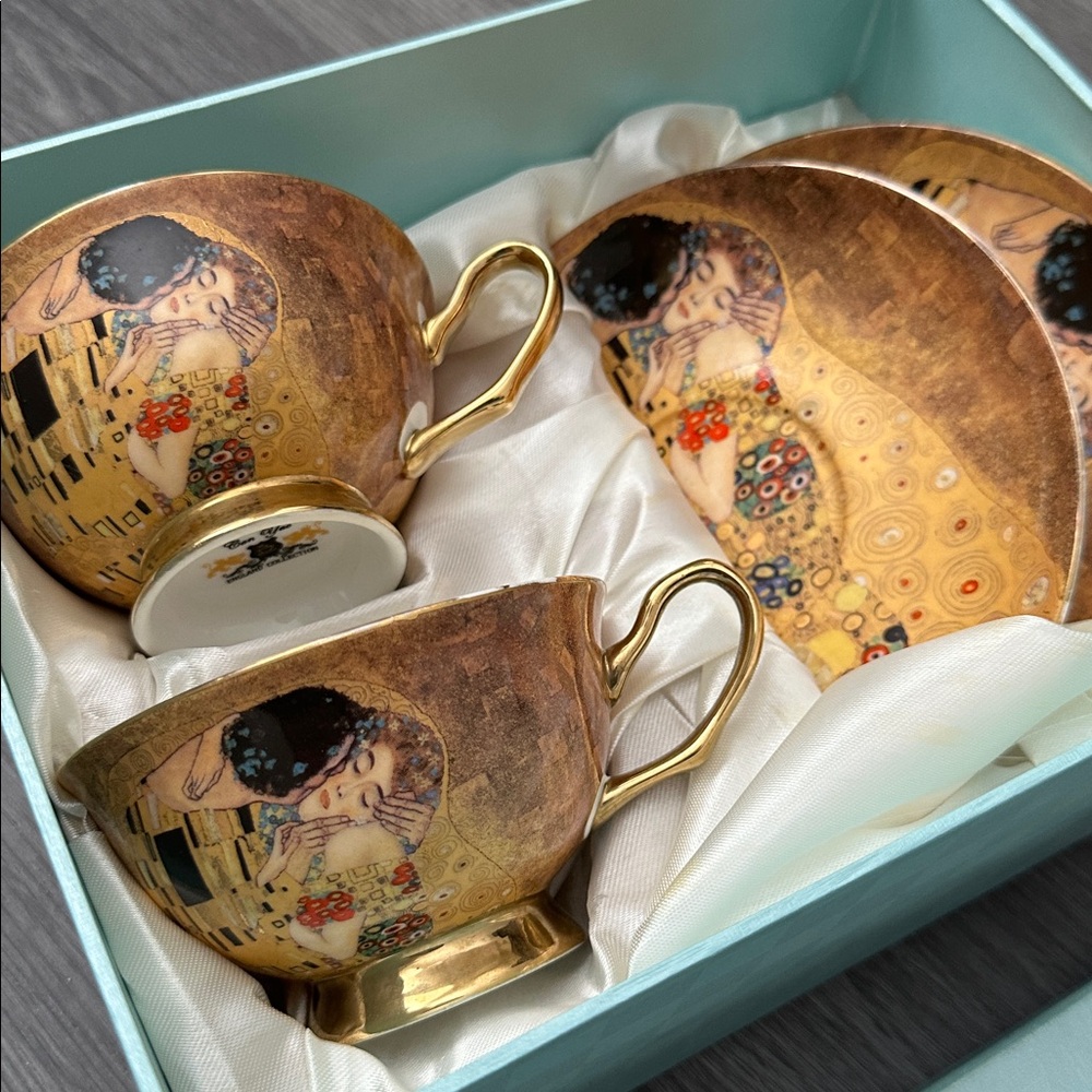 Can Yao England Collection Gustav Klimt's The Kiss Ceramic Coffee Tea Mug Set - Picture 2 of 6